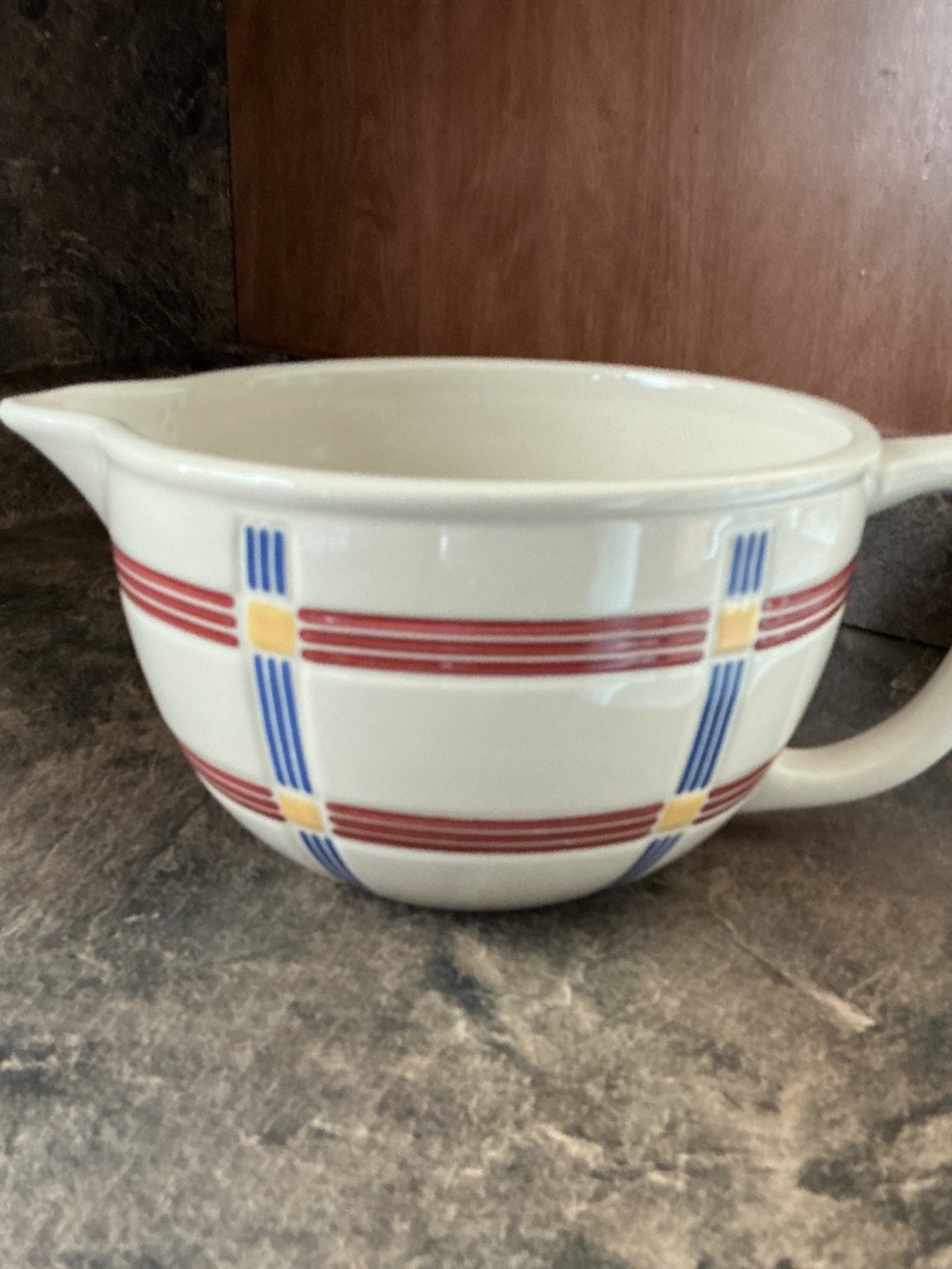 Longaberger Pottery Multi Plaid Batter Bowl